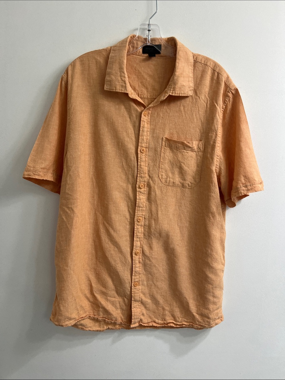 Magaschoni Men's Peach-Orange Short-Sleeve Button-Down Shirt